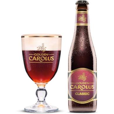 Uitgeschonken Gouden Carolus Classic in bijhorend glas