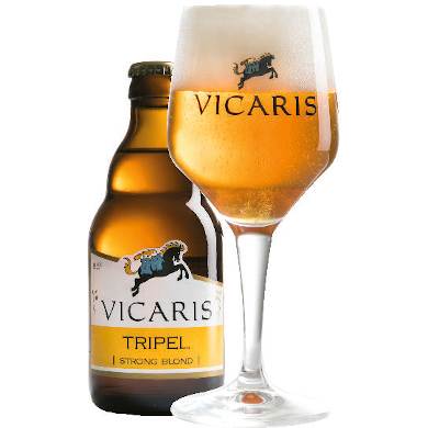 Uitgeschonken Vicaris Tripel in passend bierglas