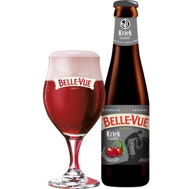 Uitgeschonken Belle-Vue Kriek Classique in bijhorend bol glas