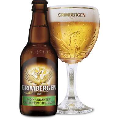 Uitgeschonken Grimbergen Hop Karakter in bijhorend kelkglas