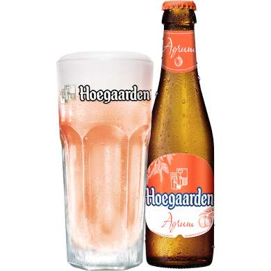 Uitgeschonken Hoegaarden Agrum in bijhorend Hoegaardenglas