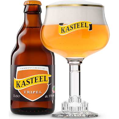 Uitgeschonken Kasteelbier Tripel in bijhorend Kasteelglas