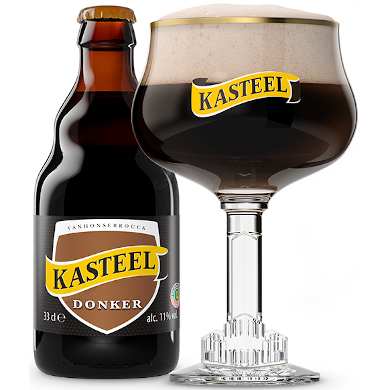 Uitgeschonken bruin Kasteelbier in bijhorend Kasteelglas