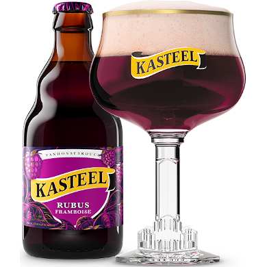 Kasteel Rubus Framboise uitgeschonken in passend bierglas