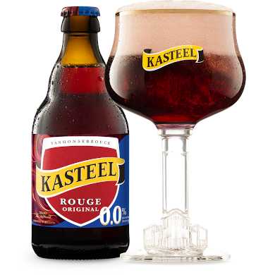 Uitgeschonken Kasteel Rouge 0.0% in bijhorend bierglas