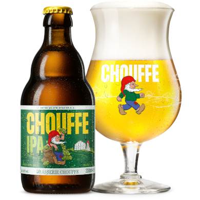Uitgeschonken Chouffe IPA in bijhorend Chouffe-glas