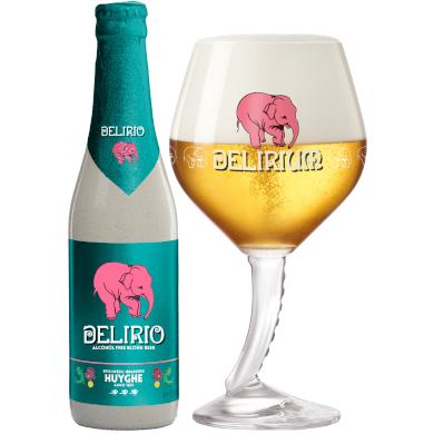 Gevuld olifantenglas met flesje alcoholvrij Delirio bier
