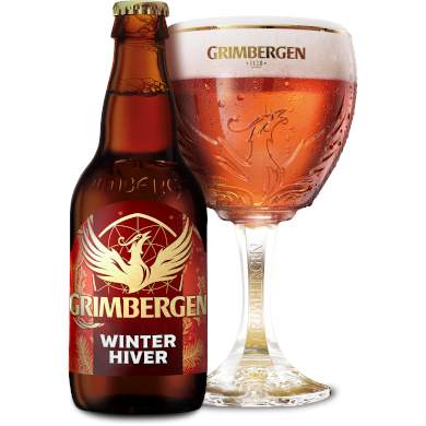 Uitgeschonken Grimbergen Winter in bijhorend kelkglas