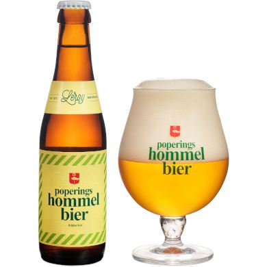 Uitgeschonken Poperings Hommelbier in bijhorend glas