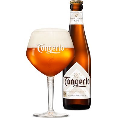 Uitgeschonken blonde Tongerlo Blond in bijhorend kelkglas