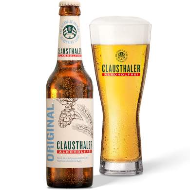 Clausthaler Original Alkoholfrei in bijhorend glas
