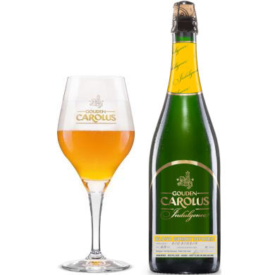 Uitgeschonken Gouden Carolus Indulgence 2025 – Blond Whisky Infused in bijhorend glas