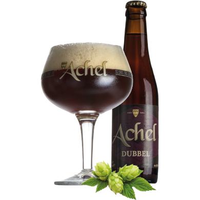 Uitgeschonken Achel Dubbel in bijhorend kelkglas