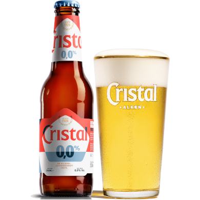 Cristal 0.0 uitgeschonken in bierglas van Cristal