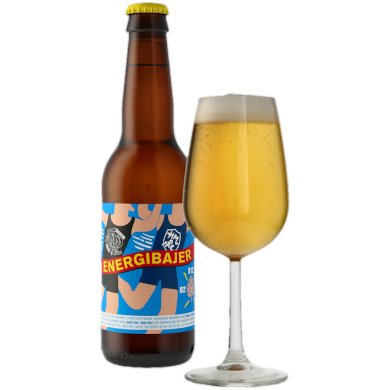 Energibajer uitgeschonken in glas naast flesje
