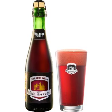 Oude Kriek Oud Beersel in bijhorend glas