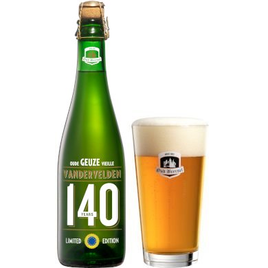 Glas met Oude Geuze Vandervelden 140 en flesje