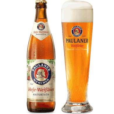 Paulaner Hefe-Weißbier Naturtrüb in bijhorend halveliterglas geschonken