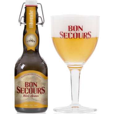 Uitgeschonken blonde Bon Secours Tradition in bijhorend glas