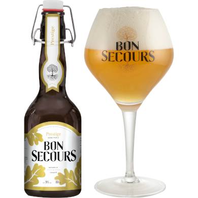 Uitgeschonken blonde Bon Secours Tradition in bijhorend glas