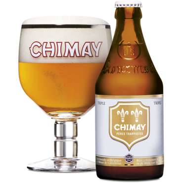 Uitgeschonken Chimay Tripel in bijhorend bierglas