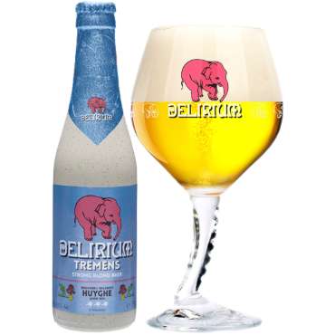 Uitgeschonken Delirium Tremens in bijhorend slurfglas met roze olifant
