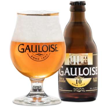 Uitgeschonken tripel Gauloise Triple Blonde 10 in bijhorend glas