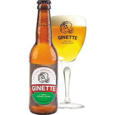 Ginette Natural Triple in bierglas met fles ernaast