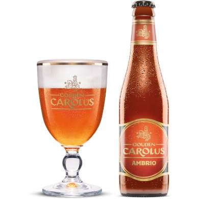 Uitgeschonken Gouden Carolus Ambrio in bijhorend glas