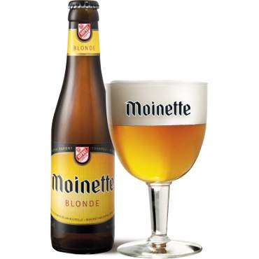 Uitgeschonken Moinette Blonde in bijhorend bierglas