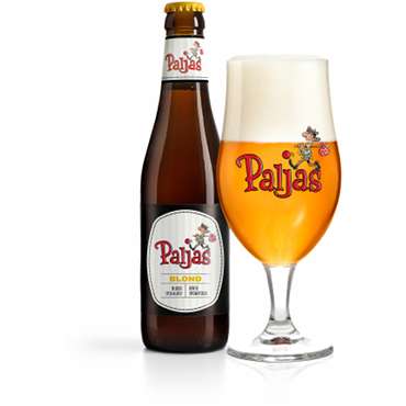 Paljas Blond met schuimkraag in Paljas-glas met flesje ernaast