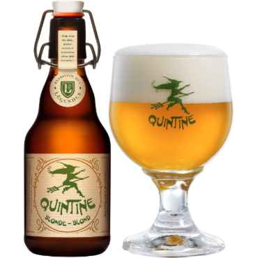 Uitgeschonken Quintine Blond in bijhorend bierglas