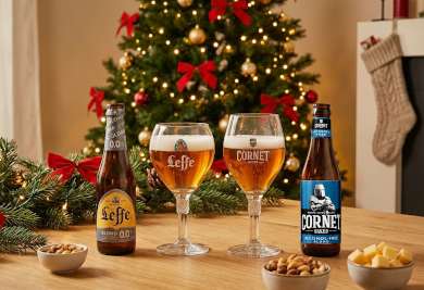 Leffe Blond 0.0 en Cornet Oaked Alcohol-Free voor kerstboom