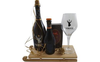 Decoratieslee met St. Hubertus bieren, glas en truffels