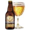 Uitgeschonken blonde Grimbergen in bijhorend kelkglas