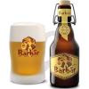 Barbãr blond honingbier met schuimkraag in Barbãrglas met beugelfles ernaast